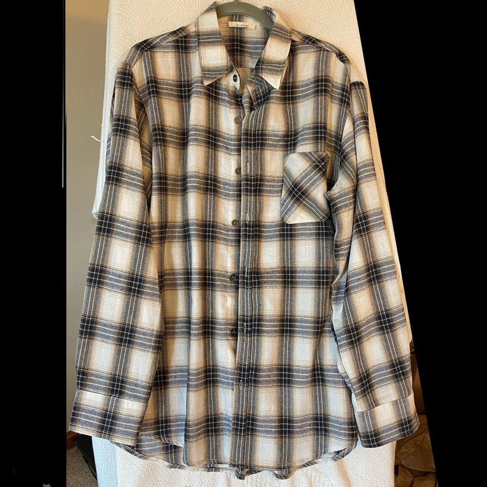 La Miel, L, black and cream plaid